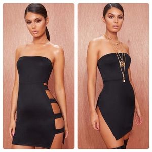 TWO BLACK BANDEAU STRAPPY SIDE BODYCON DRESS
